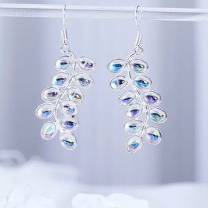 Iridescent Leaf Bubble Silver Dangle Elegant Fancy Water Drop Earrings